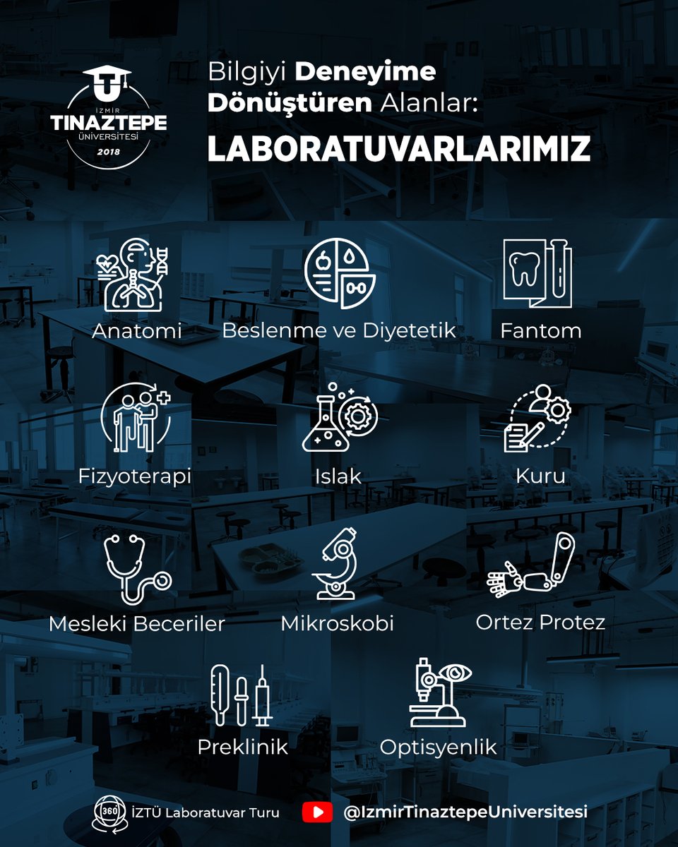 🔬 Bilgiyi Deneyime Dönüştüren Alanlar: Laboratuvarlarımız

🎥 360° laboratuvar turu için: Youtube İZTÜ Laboratuvarlarını Tanıtalım

#izmirtinaztepeüniversitesi #iztülaboratuvarlar #iztü #anatomi #beslenmevediyetetik #fantom #fizyoterapi #mikroskobi