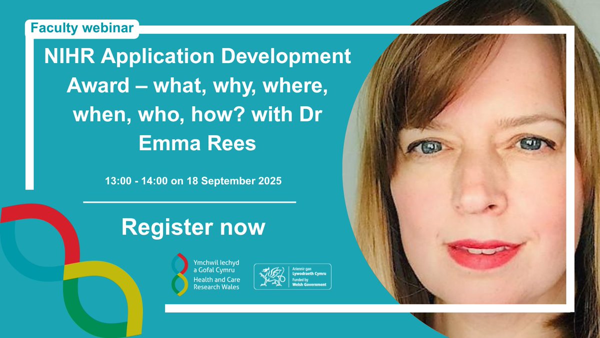 ResearchWales's tweet image. Would you like to learn how to develop a successful NIHR grant application?

Sign up for our free #ResearchWalesFaculty webinar to hear practical tips from Dr Emma Rees’ recent application experience.

Register now for 18 September

healthandcareresearchwales.org/about/events/f…