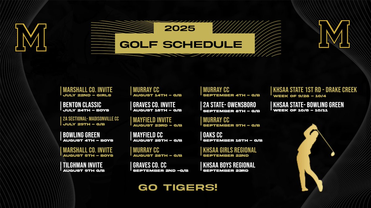 The Murray High Tiger Golf schedule is officially out, and our golfers are ready to hit the course and represent with pride! 🐾
Check it out!