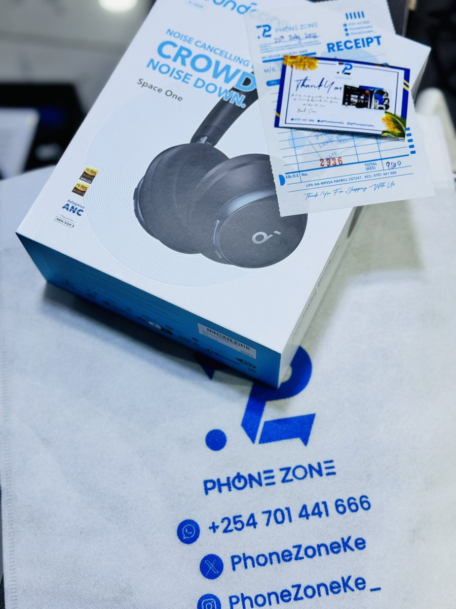 PhoneZoneKe's tweet image. Soundcore by Anker Space One
Active Noise Cancelling Headphones
2X Stronger Voice Reduction
40H ANC Playtime
App Control
LDAC Hi-Res Wireless Audio
Comfortable Fit
Clear Calls
Bluetooth 5.3
Kshs 9,500