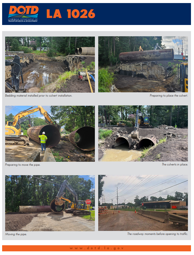 La_DOTD's tweet image. LIVINGSTON PARISH- Take a look at a timeline and brief summary of the work done by DOTD crews to remove the damaged bridge at LA 1026/Lockhart Rd. and replace it with a temporary crossing.