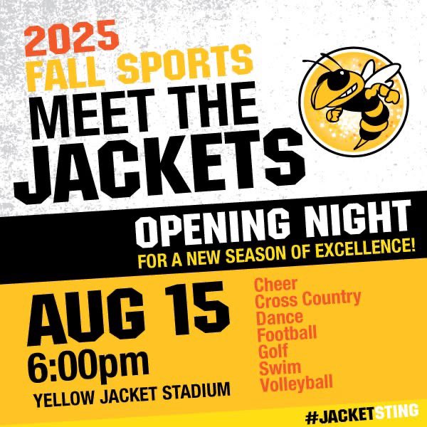 STKJackets's tweet photo. SAVE THE DATE… Join us for Meet the Jackets for Fall Sports on Friday, August 15 at 6pm at the newly renovated Yellow Jacket Stadium! Be sure to visit our Souvenir Shop and purchase your commemorative Turf Square to own a piece of the original turf!
#JacketSting https://t.co/8JNZfKvv1l