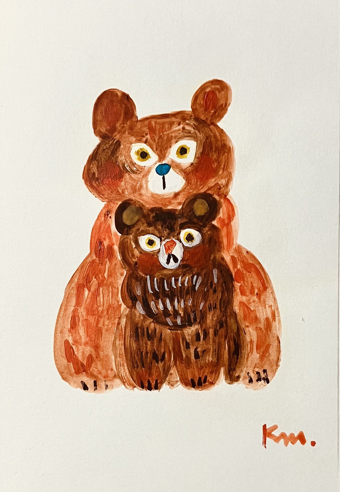 楓真知子　熊さん親子　イラスト原画 楓真知子 熊さん親子 イラスト原画