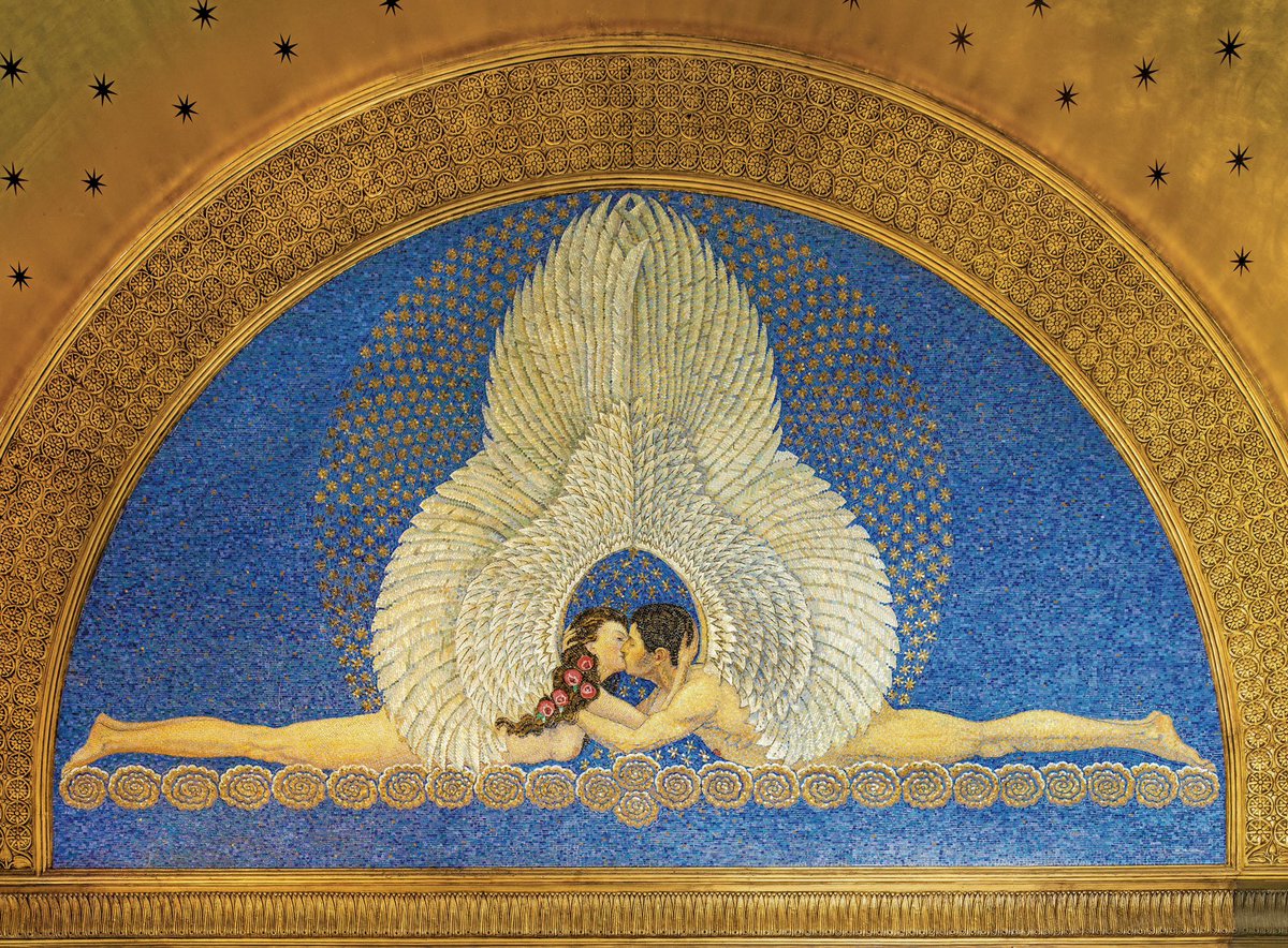 Friedrich Wilhelm Kleukens

‘Öpücük, 1914’

Mimar Joseph Maria Olbrich’in 1908 yılında tamamladığı ‘Düğün Kulesi’ binası girişi için tasarlanmış mozaik Unesco Dünya Miras listesinde. İkinci Dünya Savaşı sırasında kulenin sadece beş çatısı yıkılmış ve onarılmış. Bina, Büyük Dük