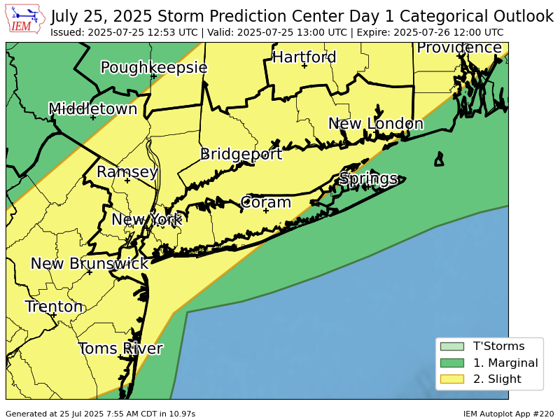 #SPC issues Day 1 Slight Convective Risk at Jul 25, 12:53z for OKX spc.noaa.gov/products/outlo…