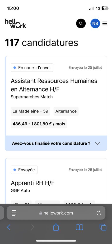 NadirTchaing's tweet image. Je viens de dépasser les 700 candidatures pour mon alternance rh dont 117 sur hellowork