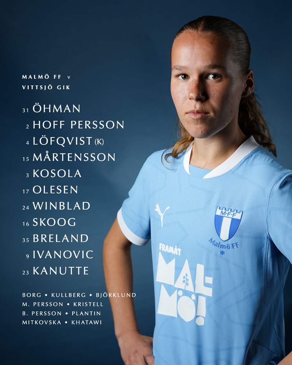 Malmo_FF's tweet image. Laget som tar sig an Vittsjö 16.00 på Malmö Stadion.
• Ellen Löfqvist kapten
• Lovisa Breland från F19 startar
• Se matchen på mffplay.se