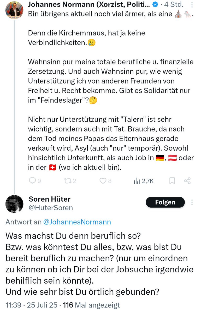 SvenFischer1980's tweet image. Diese (berechtigten) Fragen wird @JohannesNormann natürlich nicht beantworten.
Lieber jammert er über seine angebliche Zersetzung und die fehlende Solidarität mit seiner Person.