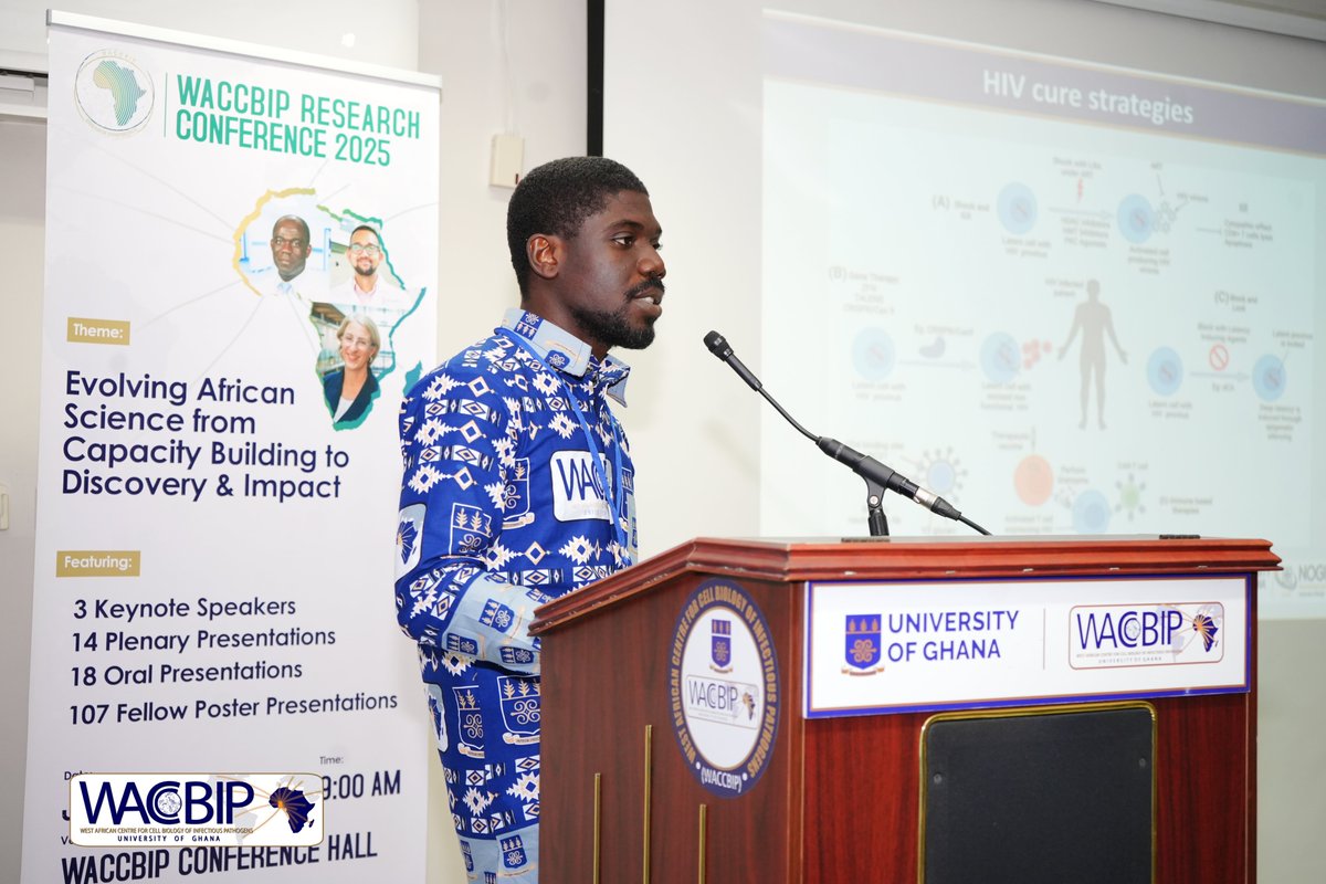 WACCBIP_UG's tweet image. Chaired by Dr. Christele Tchopba and Dr. Abiola Isawumi, is a plenary featuring Dr. James Aboagye presenting new insights on HIV persistence in the context of latent TB.
Drawing on data from Ghana, he showed that although HIV-only and HIV/TB co-infected individuals had similar…