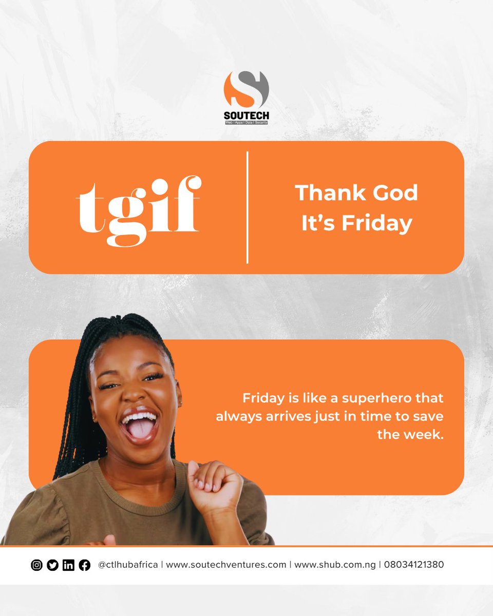 ctlhubafrica's tweet image. The hero we didn’t know we needed… but always right on time! 💥✨ #TGIF from all of us at SOUTECH! Ready to recharge and come back stronger! 🙌 #FridayVibes #SOUTECH #WeekendMode