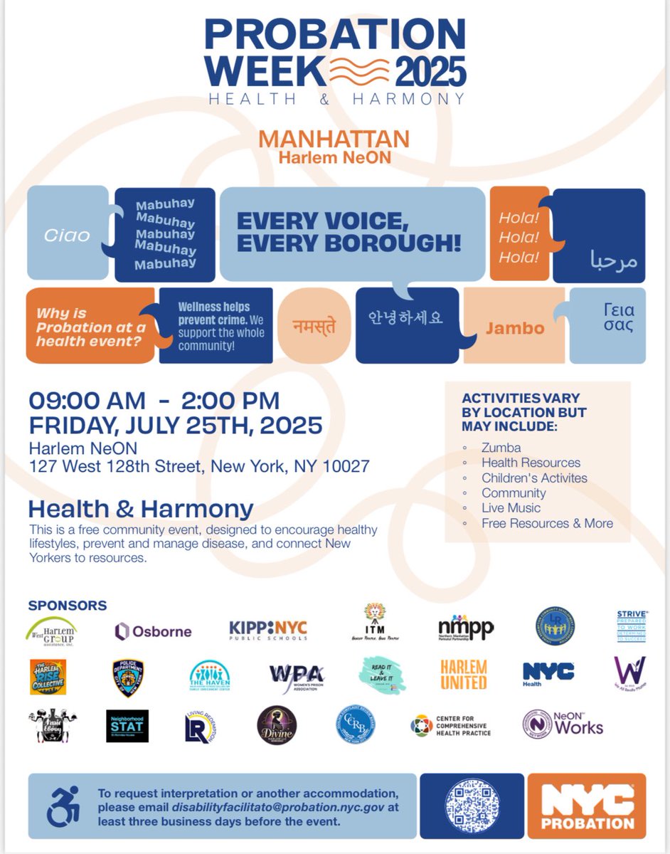 #Harlem stand up! Join us on today to celebrate #ProbationWeek2025 at our free community event from 9am - 2pm at 127 West 128th Street. We will have live music, community resources, health resources and more. #nyc #summeractivity #nycprobation