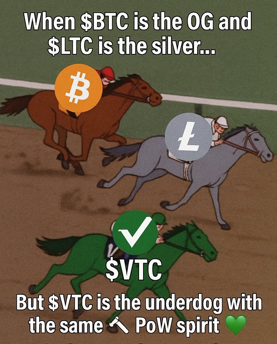 Doraingray9's tweet image. When $BTC is the OG and $LTC is the silver...
But $VTC is the underdog with the same 🔨#PoW spirit 💚
Don’t sleep on the green horse 🐎
$VTC $LTC $BTC #Pow #Vertcoin #VTC