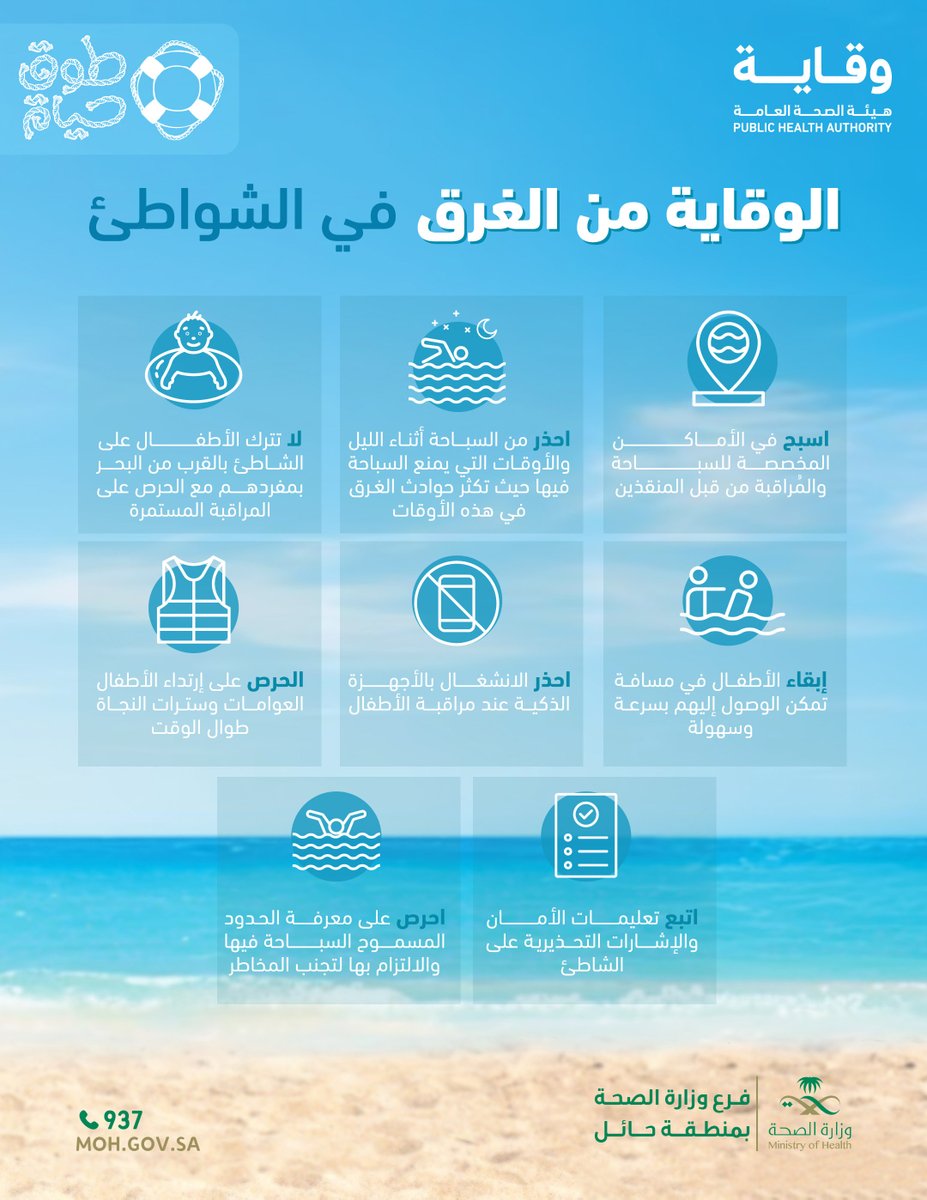 📑 | #توعية 

كيف تقي نفسك من الغرق في الشواطئ؟

#اليوم_العالمي_للوقاية_من_الغرق 
#طوق_الحياة
#صحة_حائل