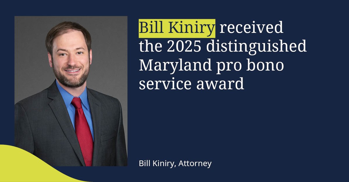 DLA_Piper's tweet image. William Kiniry received the 2025 distinguished Maryland pro bono service award by the @PBRCMD. Congratulations, Bill!
To learn more about our Pro Bono Program, visit spr.ly/6017fKtF7.
#ProBono #GivingBack
