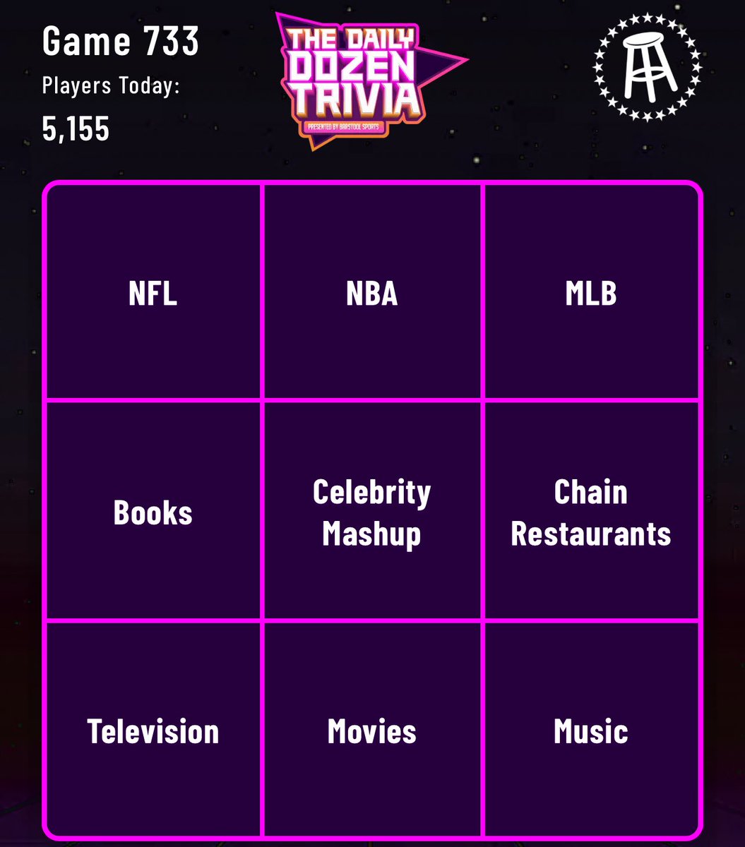 TheDozenTrivia's tweet image. Daily Dozen: 733 🚨
How many can you get right? A brand new Daily Dozen is out NOW!
REPLY or QUOTE TWEET with your score for the day! #TheDailyDozen @DechDotDev
Play now at DailyDozenTrivia.com