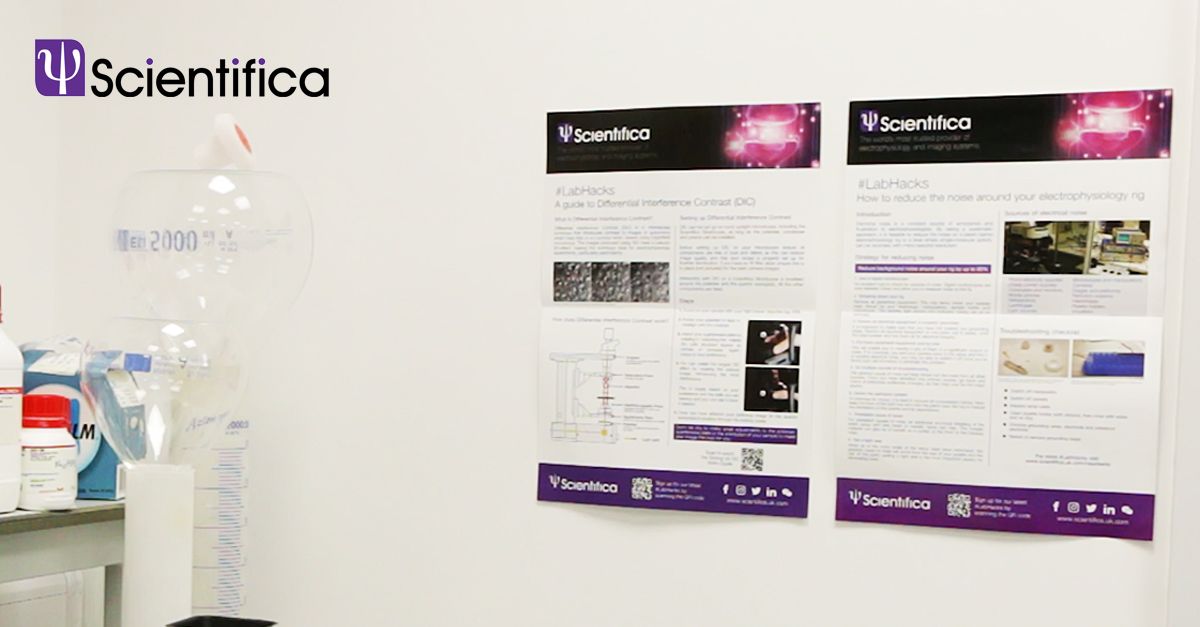 Scientifica_Int's tweet image. It's always nice to see our #LabHacks Posters up in customers labs - these in the lab of Rich Rainbow at the University of Liverpool. Our posters cover Differential Interference Contrast, Kohler Illumination and Noise reduction. Get yours here >> buff.ly/T5GtATZ