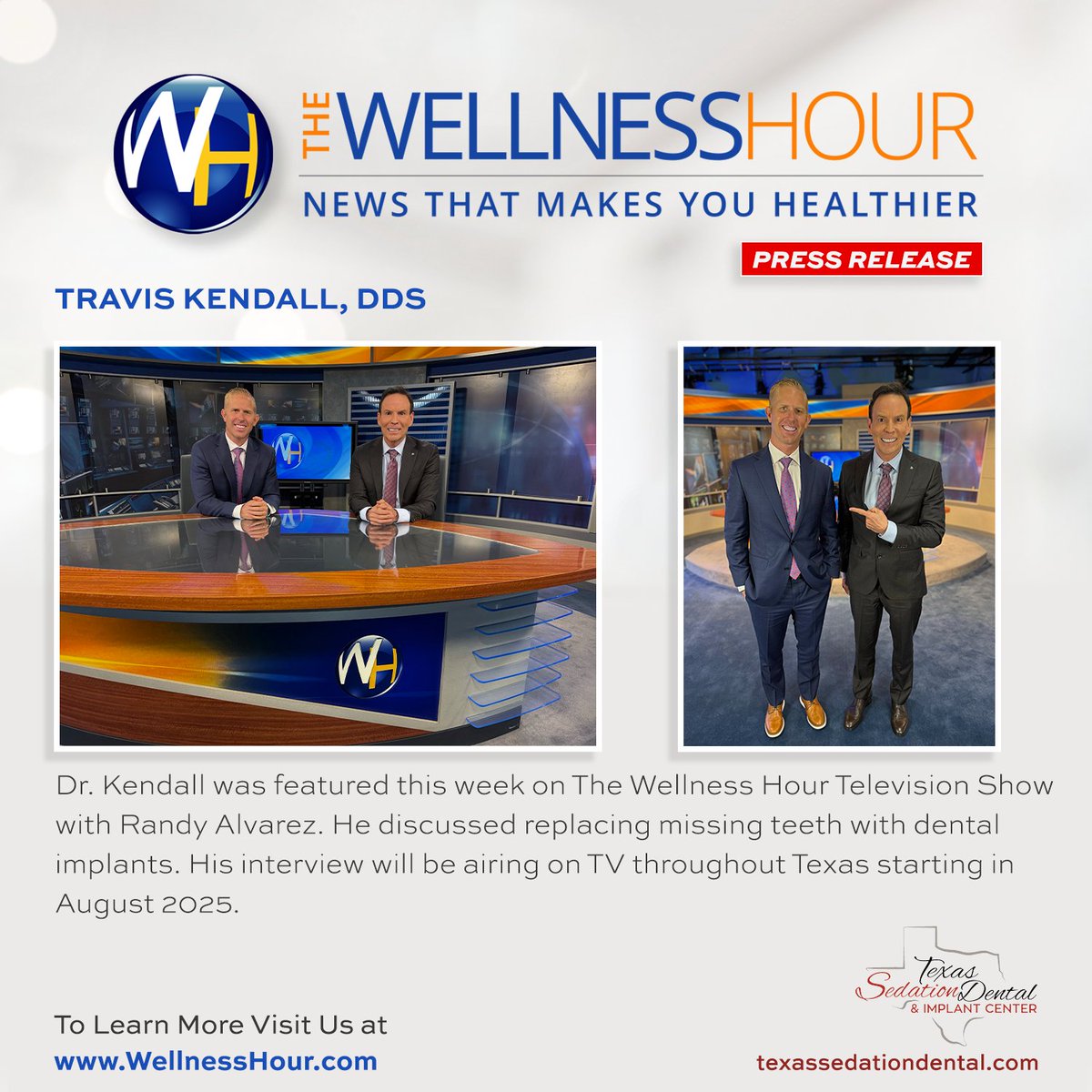 TXSedationDent's tweet image. 🎥 Big News! Keep an eye out for Dr. Kendall on The Wellness Hour with Randy Alvarez, coming this August.

#dentalimplants #fixedteeth #texasdentist #thewellnesshour #missingteeth #dentalcare #drkendall #texassedationdental