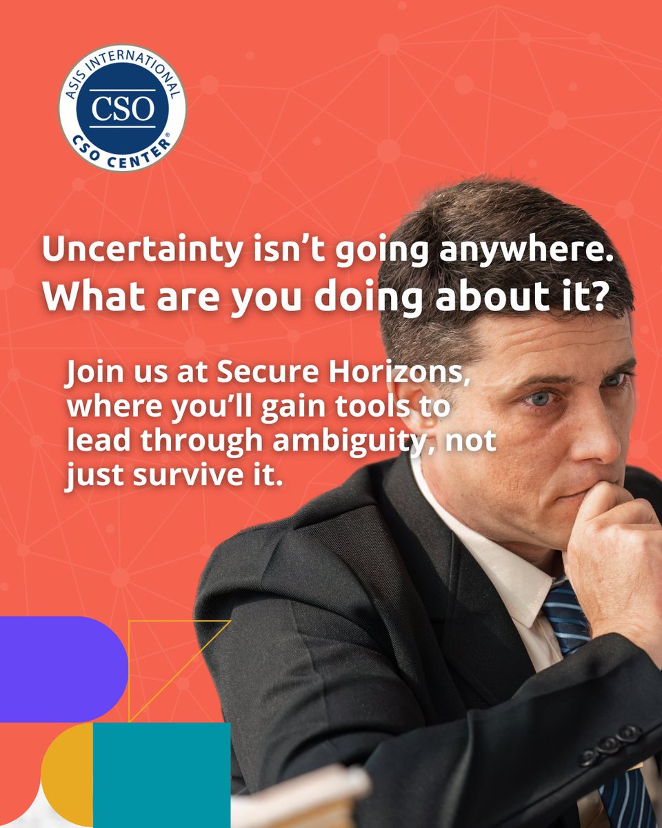 ASIS International (@asis_intl) on Twitter photo Secure Horizons is where CSO's sharpen their approach to uncertainty with practical tools and real conversations.
Join us this September and get ready to lead with clarity and confidence sponsored by QCIC: bit.ly/3TEv8pU
Questions? Reach out to CSOCenter@asisonline.org Secure Horizons is where CSO's sharpen their approach to uncertainty with practical tools and real conversations.
Join us this September and get ready to lead with clarity and confidence sponsored by QCIC: bit.ly/3TEv8pU
Questions? Reach out to CSOCenter@asisonline.org