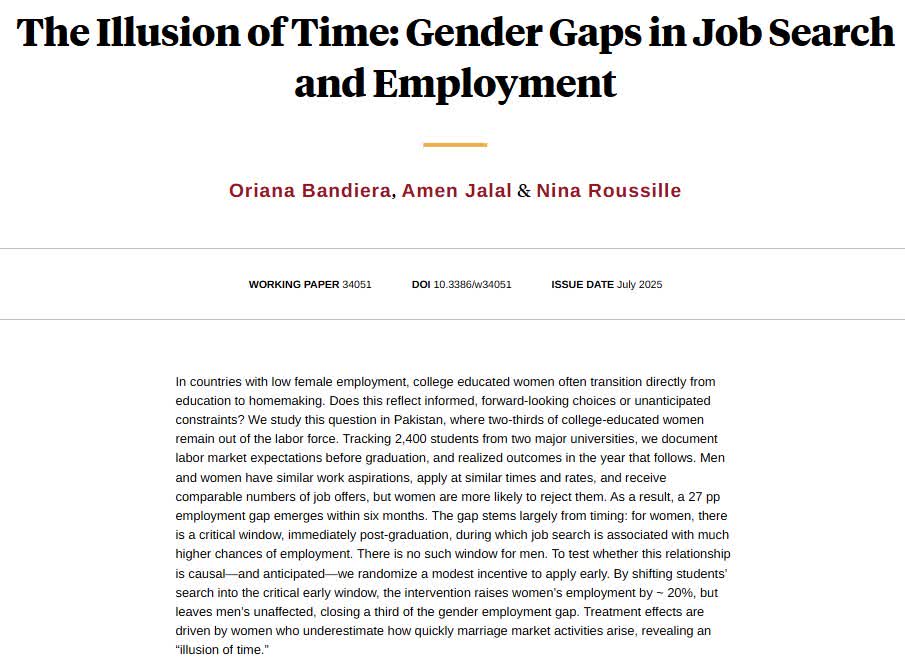 NBER (@nberpubs) on Twitter photo Documenting labor market expectations before graduation, and realized outcomes in the year that follows for university students in Pakistan, from @orianabandiera, <a href="/amenjalal_/">Amen Jalal</a>, and @ninaroussille nber.org/papers/w34051 Documenting labor market expectations before graduation, and realized outcomes in the year that follows for university students in Pakistan, from @orianabandiera, <a href="/amenjalal_/">Amen Jalal</a>, and @ninaroussille nber.org/papers/w34051