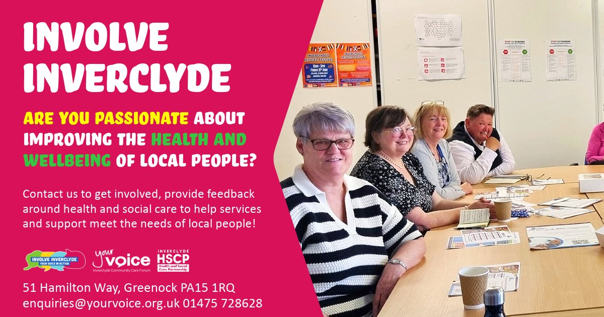 YourVoiceInver's tweet image. By joining the Involve Inverclyde Network, you can work with decision makers to enable people to live healthy and fulfilling lives.
Get in touch today by emailing enquiries@yourvoice.org.uk and have your voice heard!
linktr.ee/involveinvercl…
#inverclyde