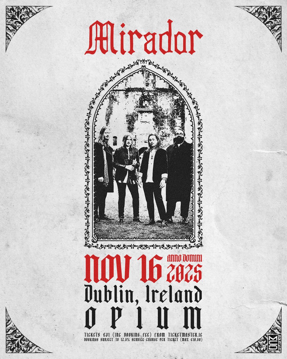 mcd_productions's tweet image. JUST ANNOUNCED ⚡️Alt-rock outfit MIRADOR make their mighty return with a headline show at Opium, Dublin on Sunday 16 November 2025.
🎟 Tickets on sale Friday Aug 1st at 10AM from ticketmaster.ie