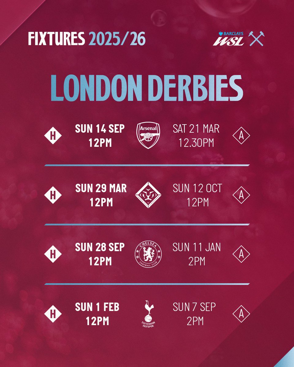 westhamwomen's tweet image. The derby dates delivered 📨
Get em' in your diaries, Hammers 📚