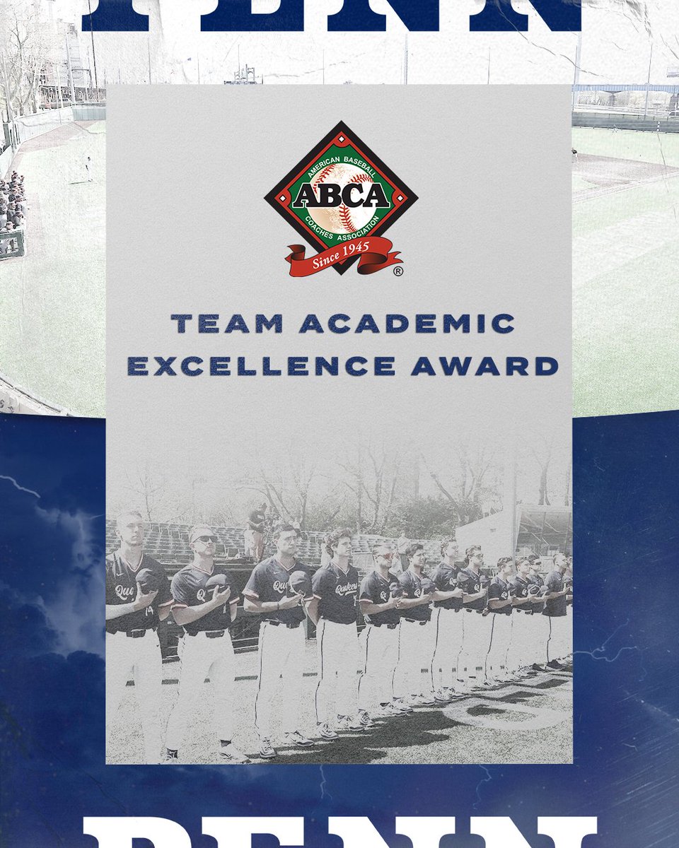 PennBaseball's tweet image. 𝙎𝙢𝙖𝙧𝙩 𝙖𝙣𝙙 𝙜𝙤𝙤𝙙 𝙖𝙩 𝙗𝙖𝙨𝙚𝙗𝙖𝙡𝙡 📚⚾️
Proud to have received @ABCA1945's Team Academic Excellence Award for the 2024-25 school year!
📰 goquakers.co/3H5scA7
#QuakeShow | #FightOnPenn