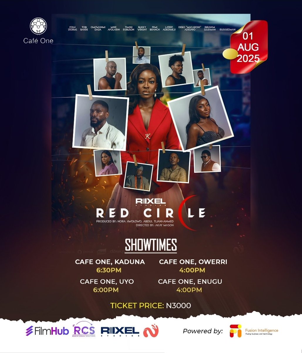 RuggedyBaba's tweet image. Kaduna/Owerri/Uyo and Enugu. Watch Red Circle on the 1st of August. 

As Red Circle wraps up in cinema runs nationwide, be among the lucky ones who get to still see it for half the price. Cafe One presents Red Circle in selected states ⭕️