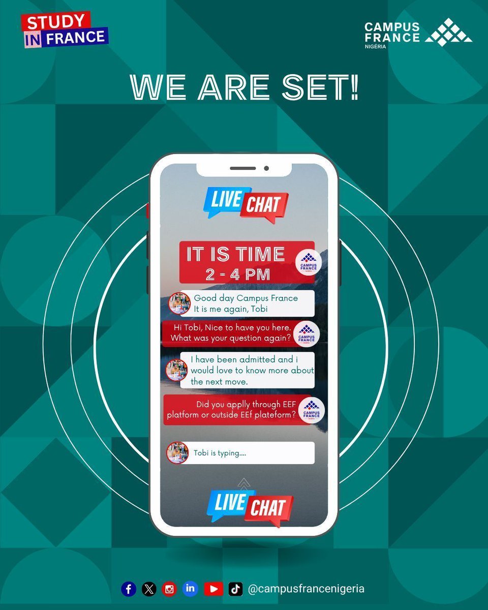 🔊We are SET!!!!!
➡Join our live chat now until 4 pm by asking all your questions in the comment section 👇👇
Please note that we will only answer questions regarding Campus France activities and studies in France.
#choosefrance #studyinfrance