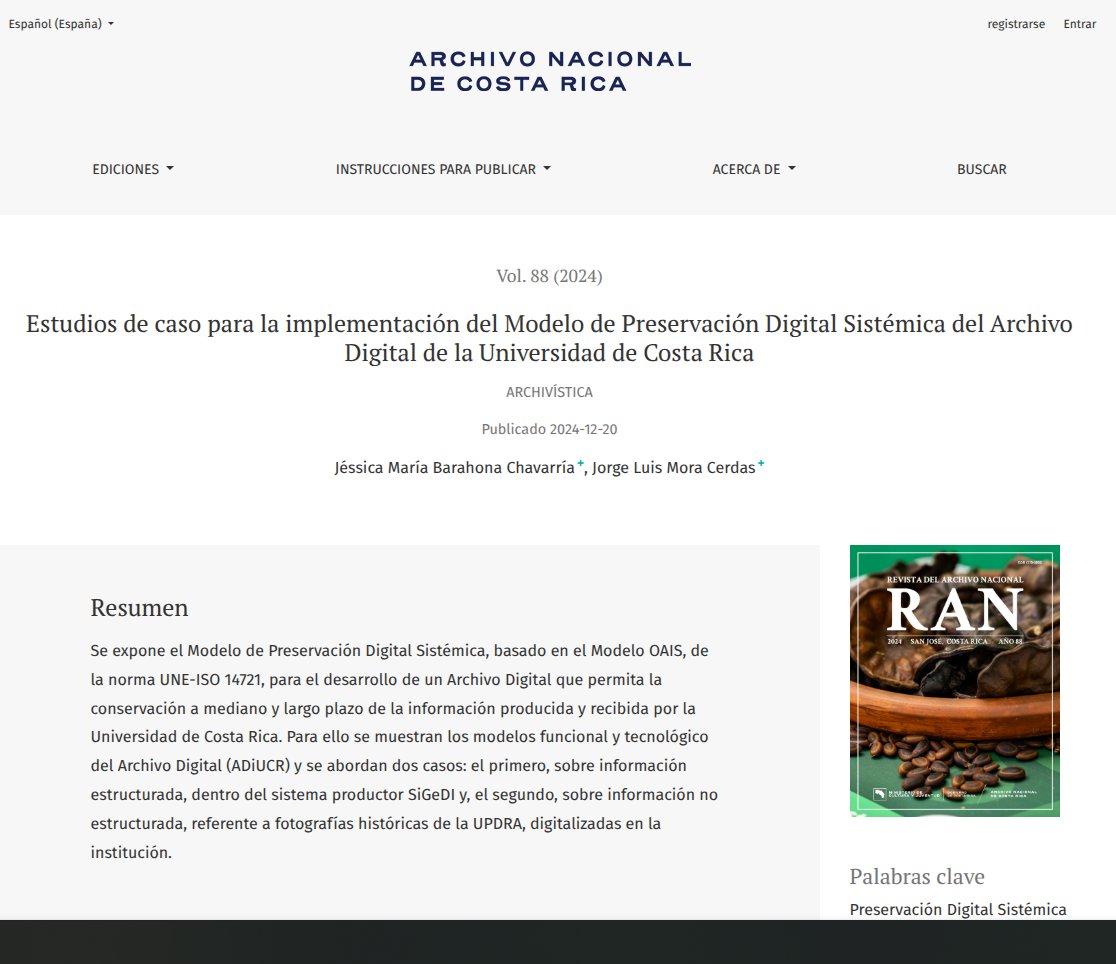 Que maravilha de trabalho, nossos PARABÉNS:

"Estudios de caso para la implementación del Modelo de Preservación Digital Sistémica del Archivo Digital de la Universidad de Costa Rica"

Jéssica María Barahona Chavarría
Jorge Luis Mora Cerdas

Dowload:
- dgan.go.cr/ran/index.php/…