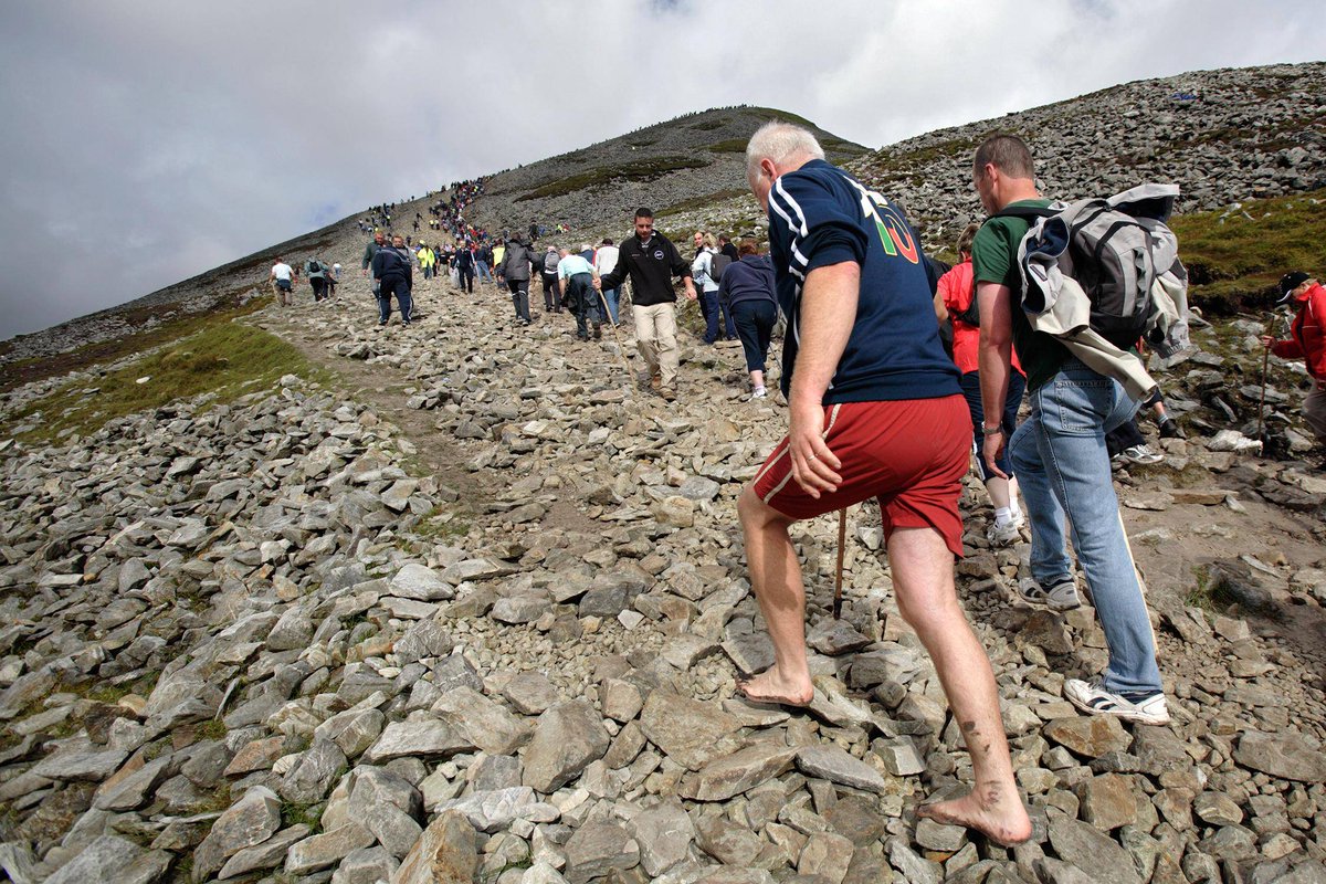 GodysseyPodcast's tweet image. Croagh Padriag is one of Ireland's most holy mountains and a site of pilgrimage. St. Patrick is said to have walked up the mountainside barefoot and fasted for forty days, a feat repeated by many on Reek Sunday, the last Sunday of July before Lúnasa. #FolkyFriday