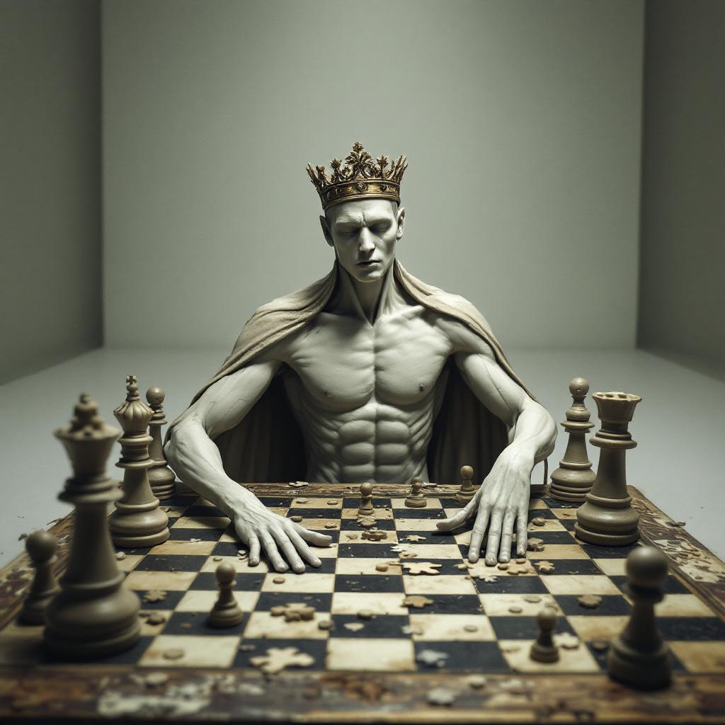 PromptSin's tweet image. When you&apos;re king of the chessboard but still feel like an underdog. 🏆♟️ Who will checkmate him? #ChessChallenge #GameOn