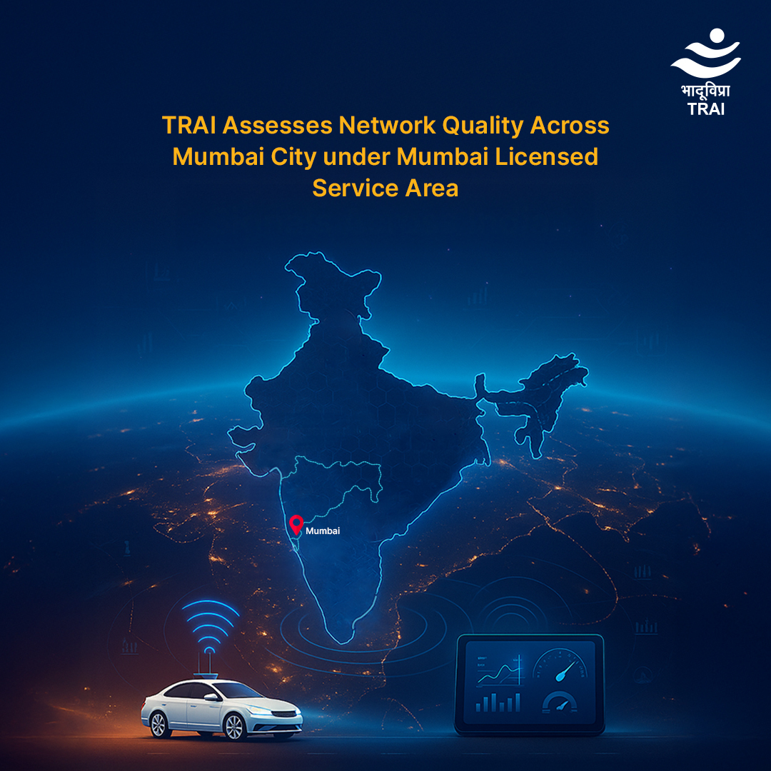 TRAI's tweet image. Curious how your mobile network performs across Mumbai?
#TRAI conducted extensive drive tests across Mumbai and its surrounding highway routes to assess mobile service quality — from Colaba to Charoti and more.
Read more: trai.gov.in/notifications/…
#DigitalIndia