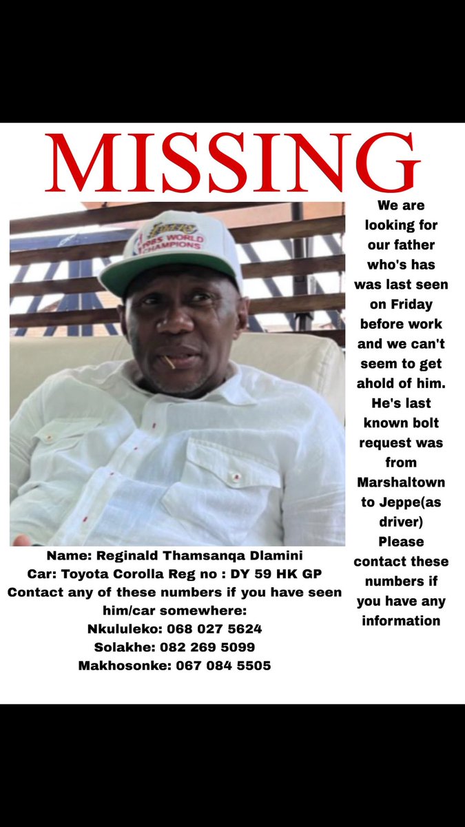 TshepiMalulek's tweet image. Please help 🙏🏾
#MISSING #bolt #Johannesburg