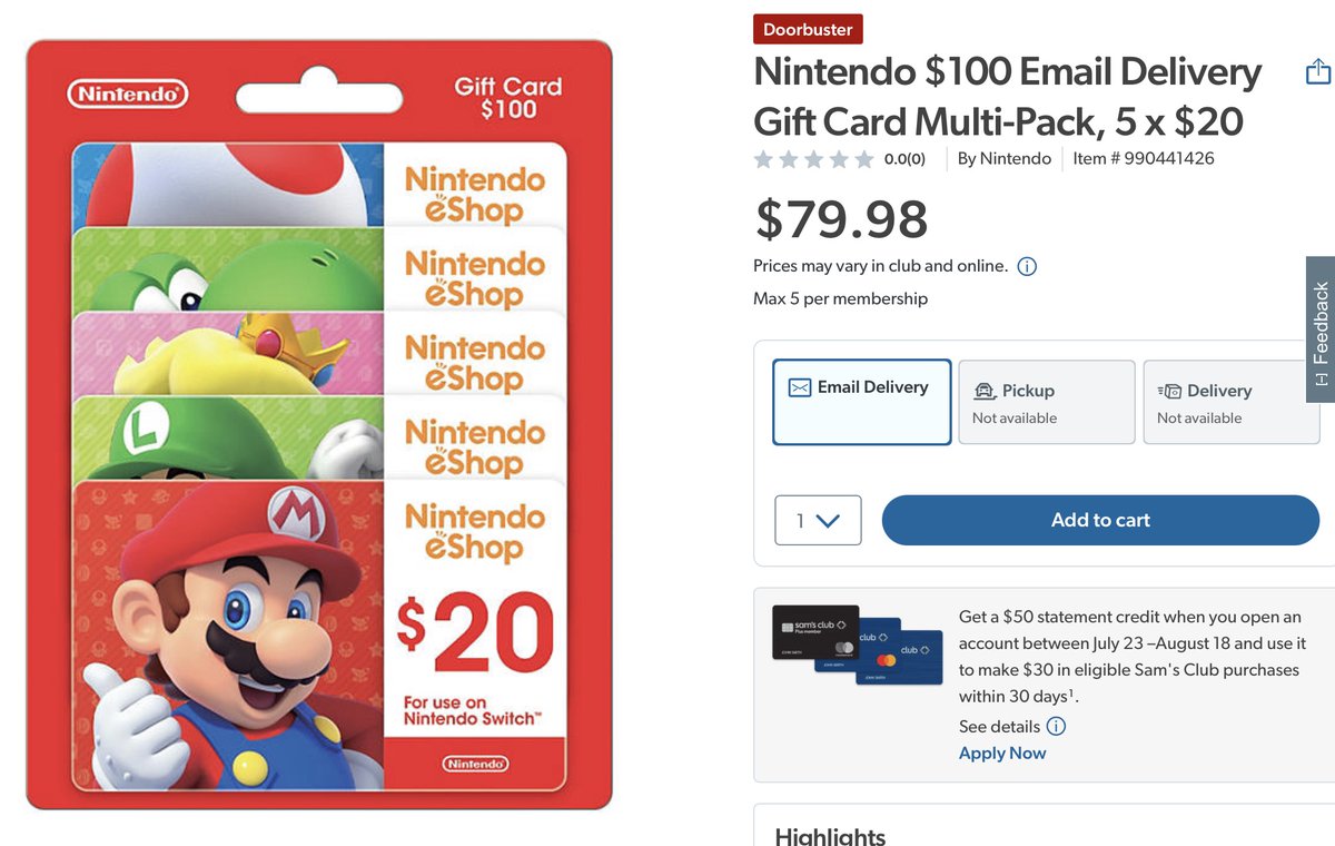 LeBlorstOfTimes's tweet image. If you bought a Sam&apos;s Club membership to get a Switch, you may as well use it to save $20 on Switch eShop money if you need some of that too.

mavely.app.link/e/pXU8XDR6hVb

#ad