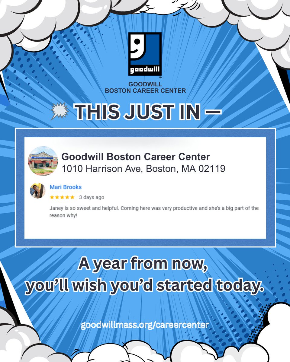 goodwill_mass's tweet image. THIS JUST IN —

People are thriving at the Goodwill Boston Career Center. 💼

Get job support, guidance, and the boost you’ve been needing — for free. 💙

📍1010 Harrison Ave
🔗 goodwillmass.org/careercenter

#Goodwill #BostonJobs #CareerHelp