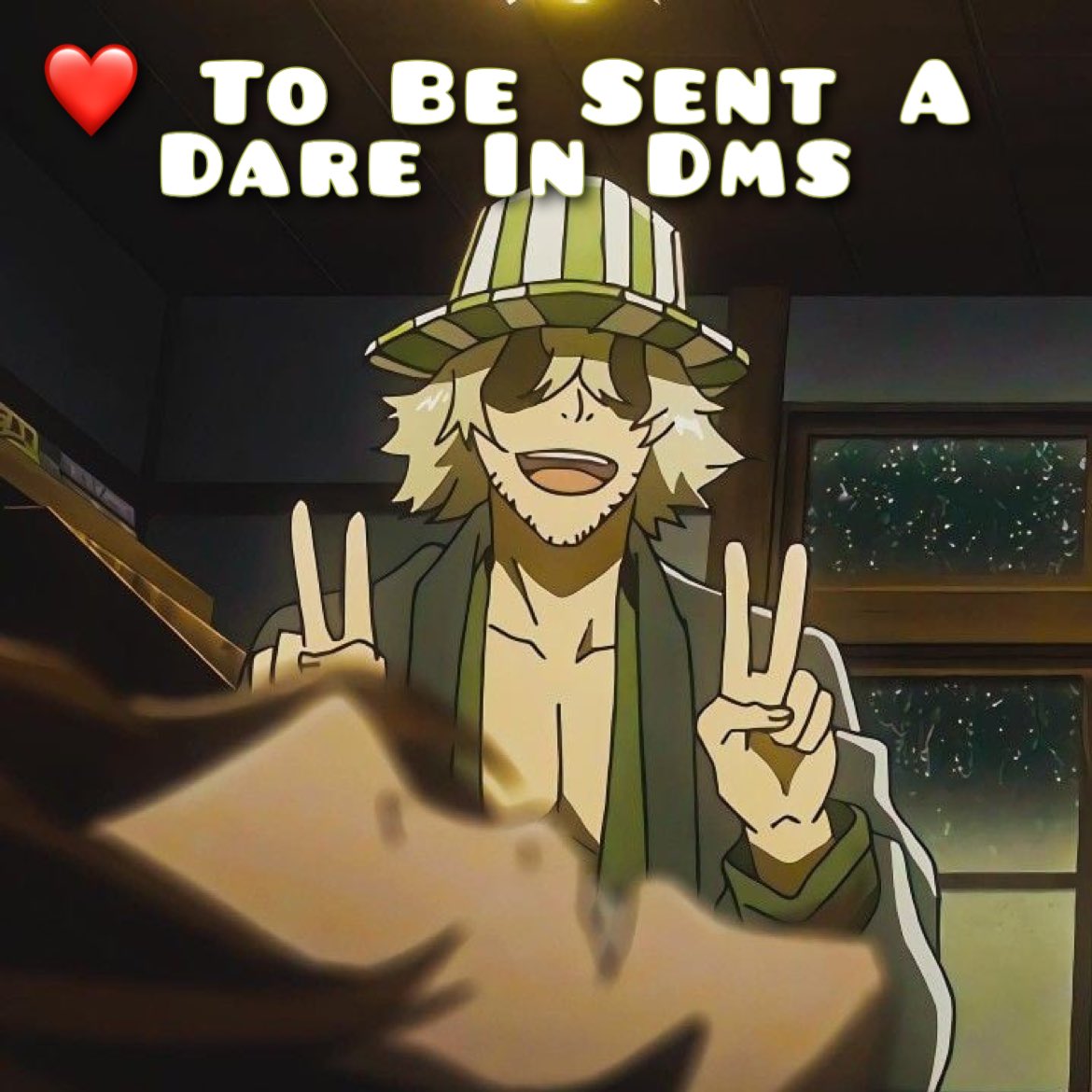 KisukeUra's tweet image. #FridayFunDay
Whether it’s Because you lost a bet, you’ve been bribed, blackmailed, ect. Kisuke has managed to get you to do something for him
{no backing out!}
{anyone who does the dare gets to dare Kisuke tomorrow}