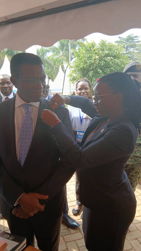 FHRI in attendance at the launch of the Wakiso District Human Rights Situation Report 2024/2025. The Chief Guest, Katikiro of Buganda, Charles P. Mayiga visited FHRI's stall and was pinned with FHRI lapel pin. #keepHopeAlive