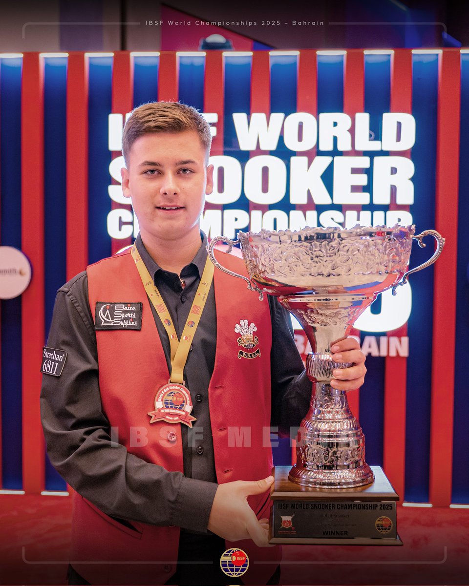 ibsf's tweet photo. 🥇 Riley Powell Clinches the Top Honour at IBSF 6-Red Snooker Championship 2025
#RileyPowell #IBSF2025 #6RedSnooker #WalesSnooker #SnookerChampion #CueSports #PankajAdvani #IBSFChampion #ManamaBahrain #SnookerTalent #WelshCueist https://t.co/5e6Hsri0xD