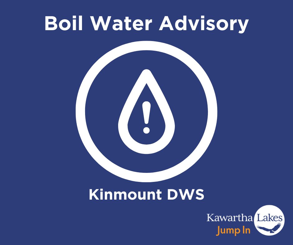 🚨💧 Boil Water Advisory - Kinmount Drinking Water System

As of late July 24, Kinmount residents on municipal drinking water must boil tap water for at least 1 min before using it to drink, cook, brush teeth, or wash food.

Details: kawarthalakes.ca/en/news/boil-w…