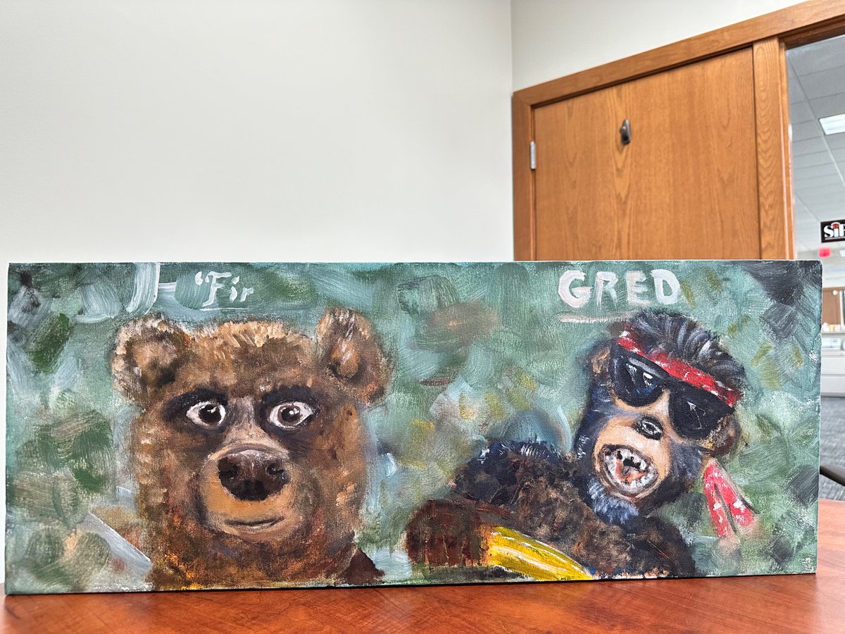 Peter_Mullin's tweet photo. For sale. The WS bear and meme monkey.  Canvas original by me. Only those who loved it get it. 
@Downtown @michaelbatnick 
$200 plus shipping https://t.co/FDToclRw4n