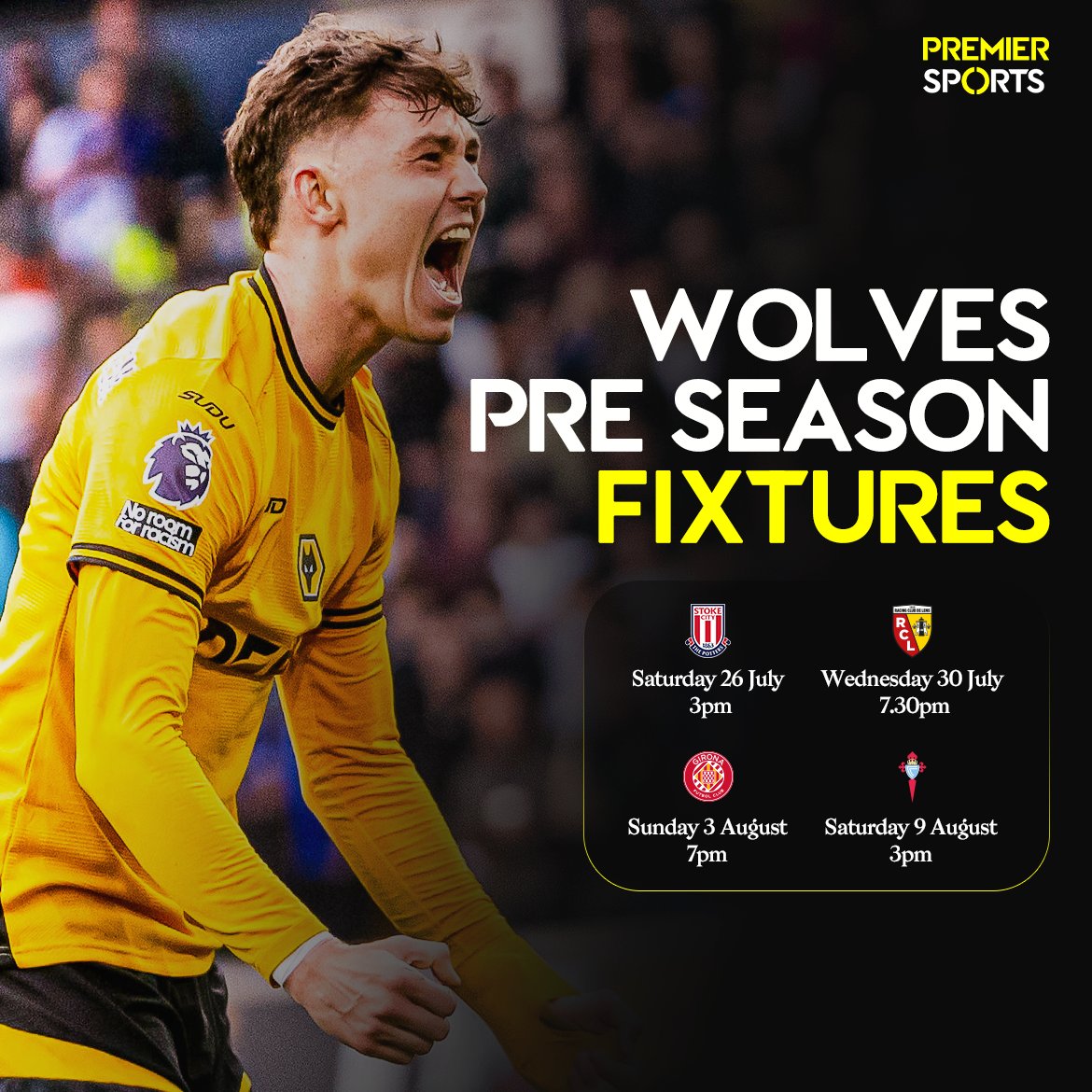 🐺 <a href="/Wolves/">Wolves</a> fans, we’ve got your pre-season needs covered this year!

📺 Catch all four upcoming fixtures live on Premier Sports, starting with tomorrow's clash against Stoke City