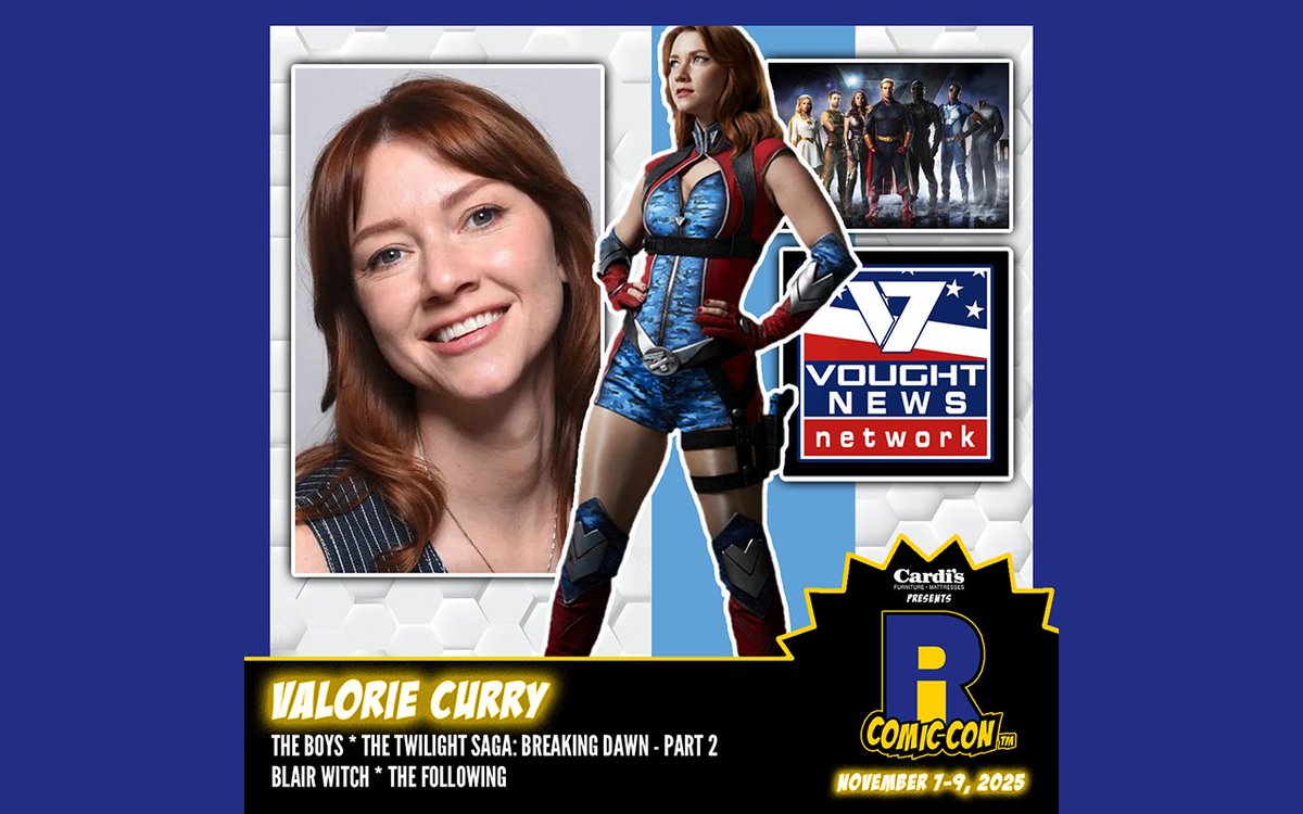 ricomiccon's tweet image. Please welcome Valorie Curry to #RICC2025 at @The_AMPPVD and @RIConvention! Valorie plays the superhero #Firecracker in Amazon Prime Video series The Boys. Her other credits include Veronica Mars, The Following, Blair Witch, and The Tick. Valorie also starred in the PlayStation 3…