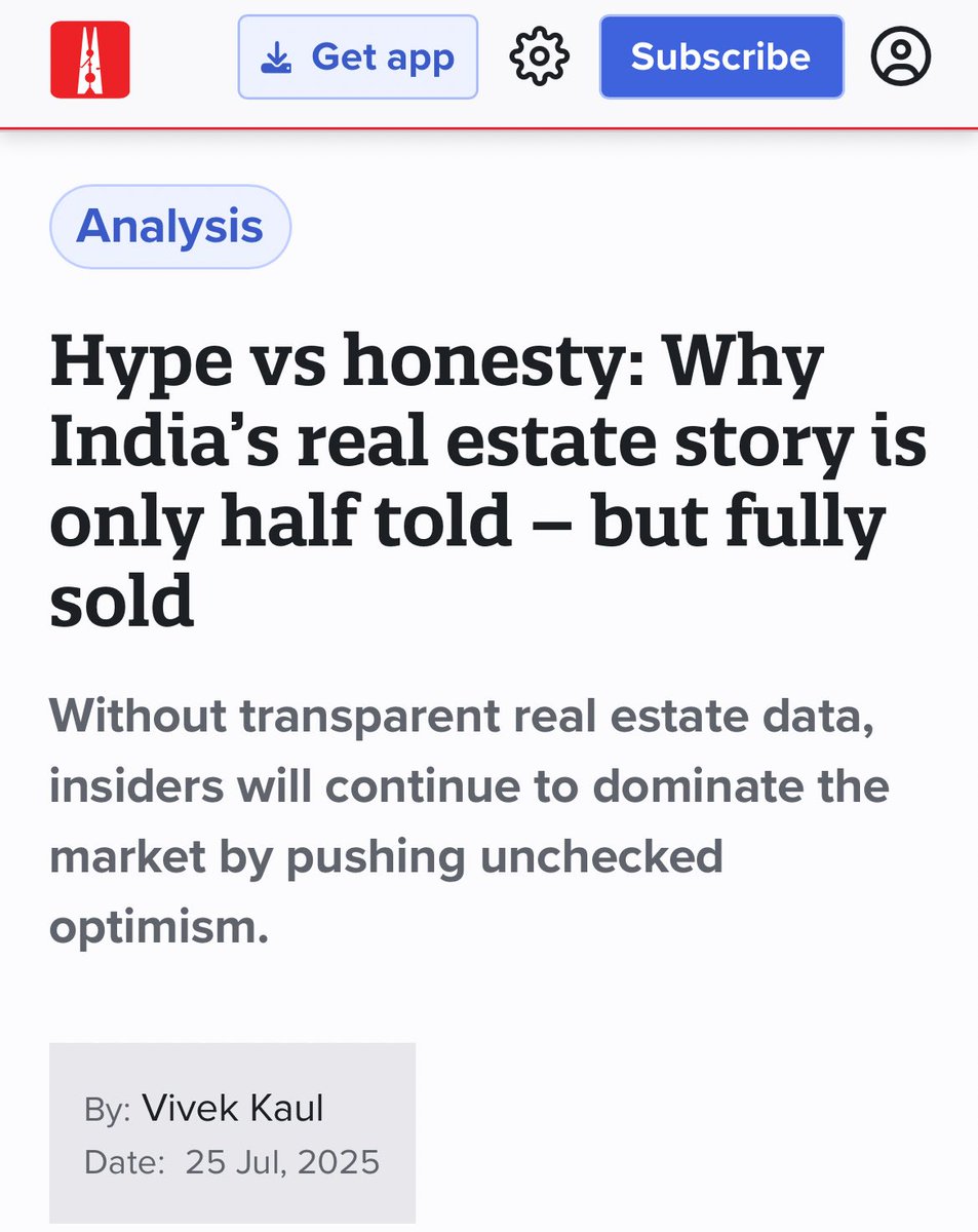 VishalBhargava5's tweet image. Hype vs Honesty: Why India’s real estate story is only half told but fully sold
Well written by @kaul_vivek
The game ends badly as once you create this narrative - then your subsequent costs go up: From Land to Govt charges
You raise your costs for sure. But not your prices