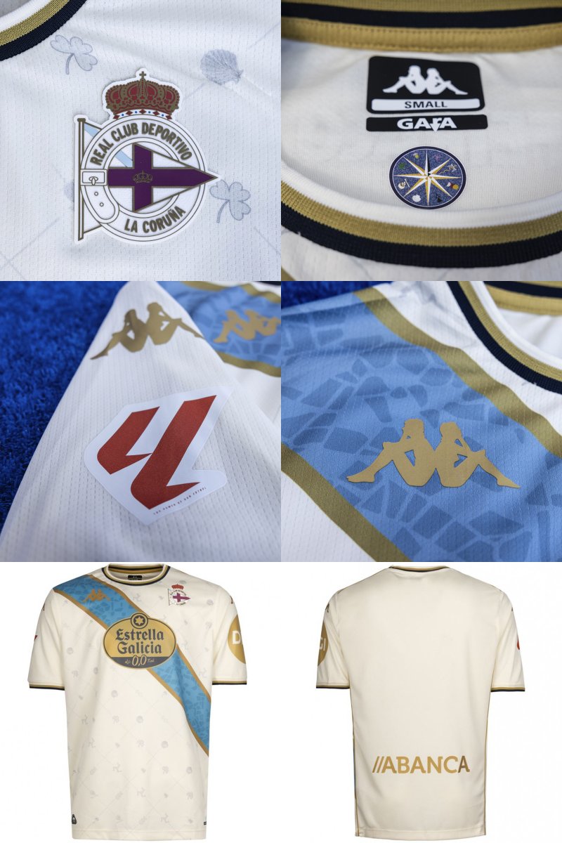 EleteTSC's tweet photo. 🇪🇸⚪️ Deportivo de La Coruña reveló su tercera camiseta Kappa 2025/26.

Base hueso con ilustraciones en referencia a las naciones celtas. La banda celeste de Galicia tiene una trama inspirada en la Rosa de los Vientos de Tono Correa Corredoira, además de bordes dorados. https://t.co/Mfp9LYuUs1