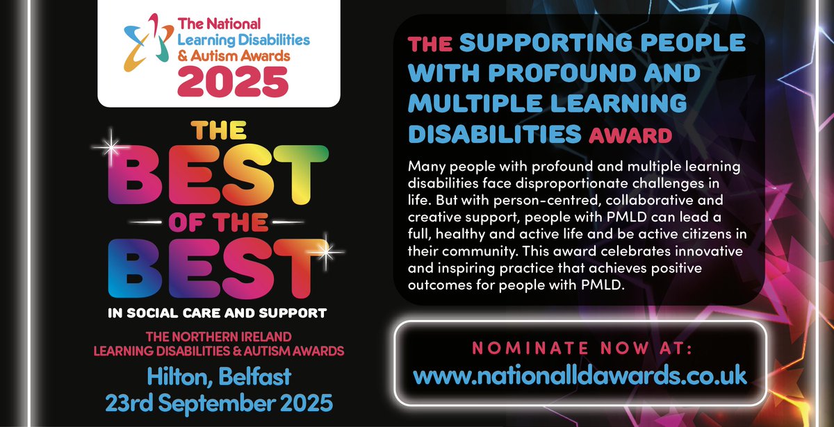🌟 The Learning Disabilities &amp; Autism Awards – Northern Ireland 🌟

Nominate now 👉 bit.ly/4mcgUc8
🗓️ Nominations close 15th August – don’t miss out!

#LDAwardsNI #SocialCare