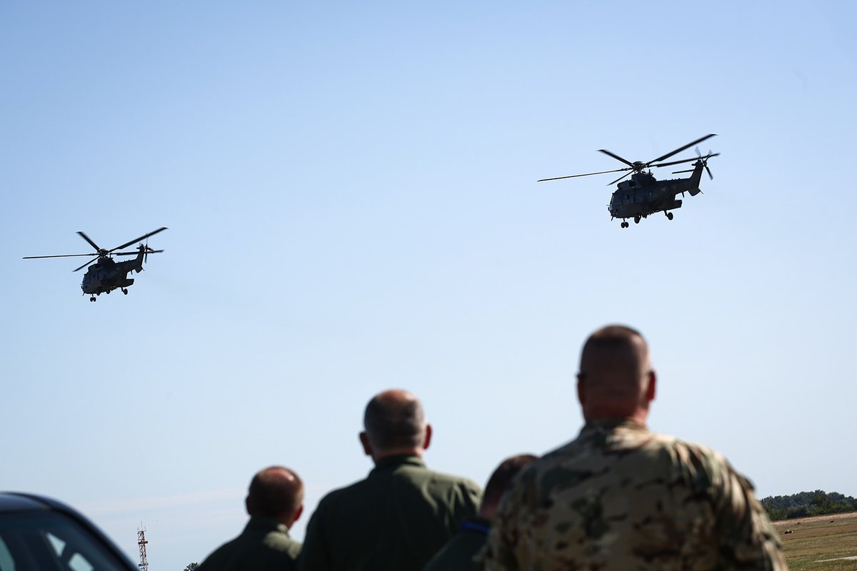 AirbusHeli's tweet image. Two Hungarian Airbus #H225M 🚁 from the 86th Helicopter Brigade are currently in Albania, battling wildfires. Their efforts in supporting the extinguishing of fires in Llogara National Park is a true testament to the H225M's multi-role capability in demanding situations.