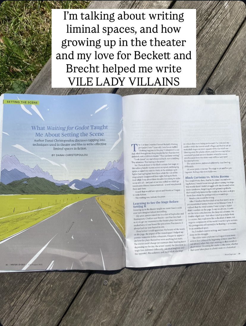 Danaiwrites's tweet image. My contributor copy for @WritersDigest July/August issue has arrived! I got to write about liminal spaces in fiction, my weird theater upbringing and how my love for Beckett and Brecht helped me write VILE LADY VILLAINS 

You can get this issue now: writersdigestshop.com/collections/wr…