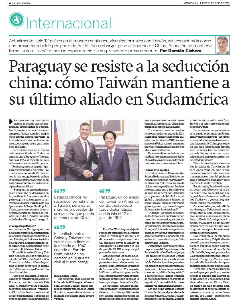 Gracias a Damián Cichero de <a href="/ElEconomista_/">El Economista</a> por la entrevista sobre la visita del presidente de Taiwán a Paraguay. Un gusto compartir con <a href="/julyheduvan/">Julieta Heduvan</a>.