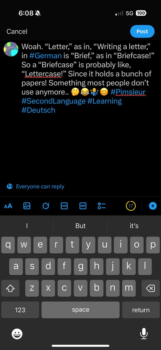 StrayTurtle's tweet image. Woah. “Letter,” as in, “Writing a letter,” in #German is “Brief,” as in “Briefcase!” So a “Briefcase” is probably like, “Lettercase!” Since it holds a bunch of papers! Something most people don’t use anymore.. 🤔😂🤷‍♂️😊 #Pimsleur #SecondLanguage #Learning #Deutsch